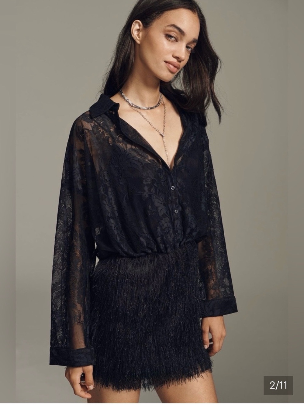 NEW/ Maeve Black Lace Button-Front Mini Dress/size XS